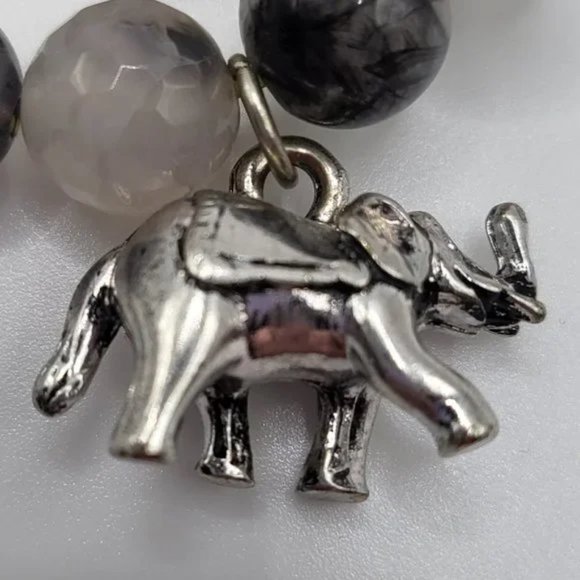 Agate Stretch Bracelet Set with Lucky Elephant Charm: - Picture 5 of 10